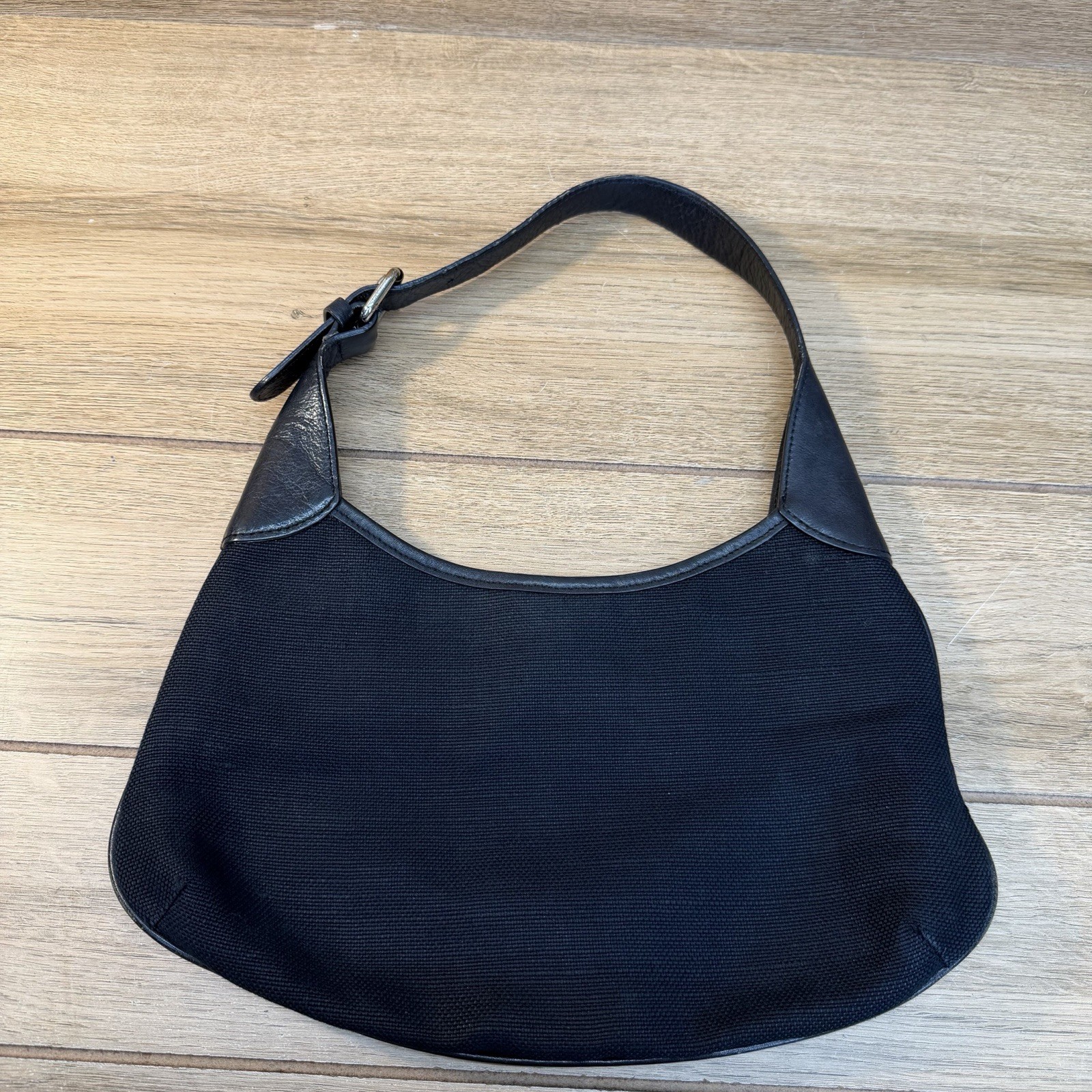 Vintage Y2K Banana Republic Shoulder Hobo Bag Jute Cotton 2000s Black Woven