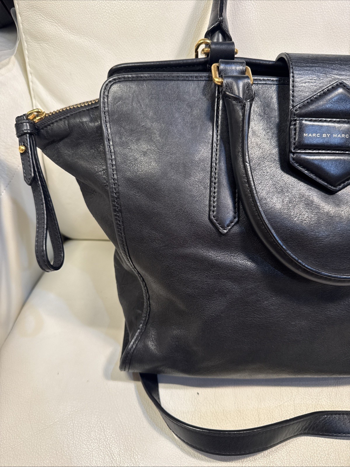 Marc By Marc Jacobs Flipping Out Large Leather Tote Black/Brass/Strap 🔥
