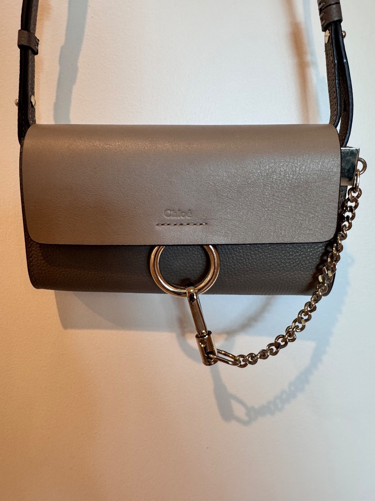 Chloe Grained Calfskin/Lambskin Small Faye Shoulder Back Matte Taupe