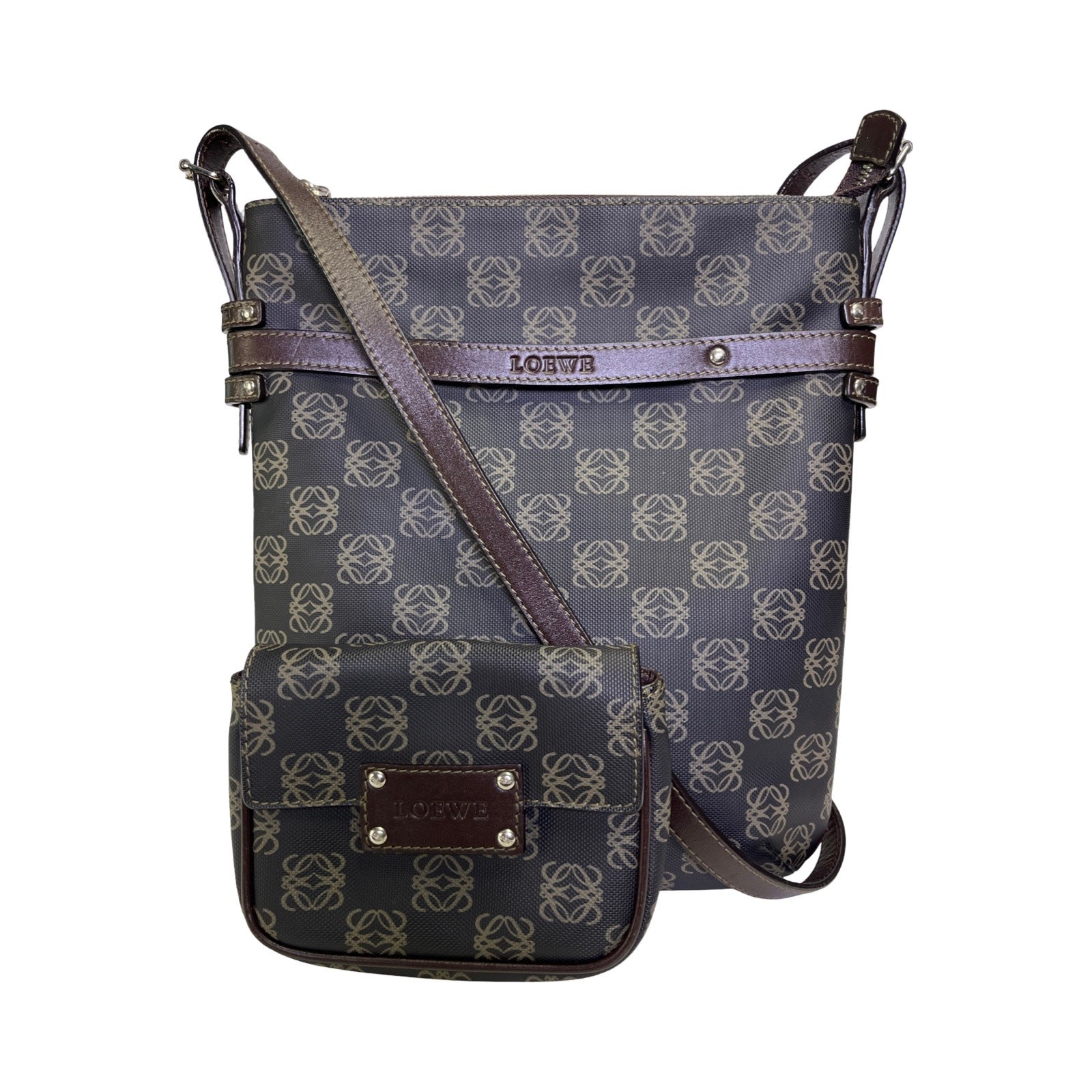 Loewe Anagram Monogram Crossbody Bag Brown Canvas Leather Vintage w/ Pouch