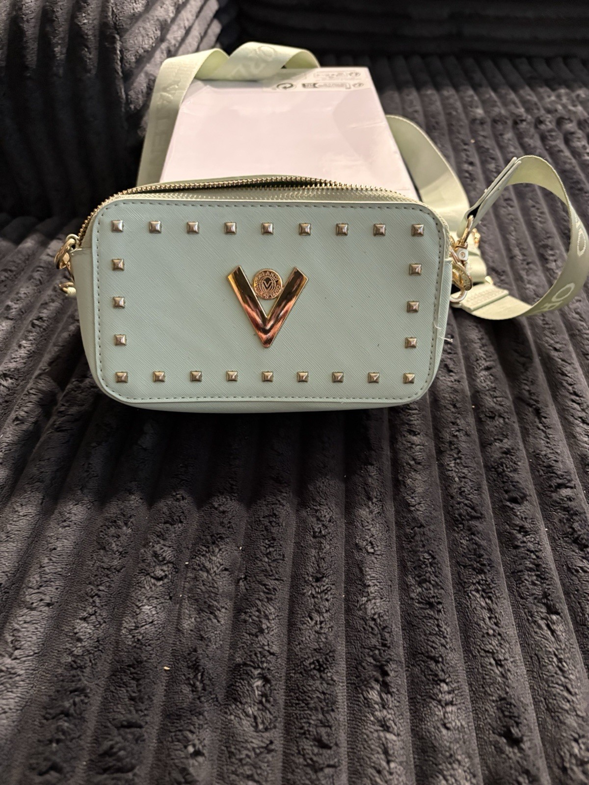 Valentino VLogo Mint Studded Logo Small Crossbody Bag Zip Closure Detachable
