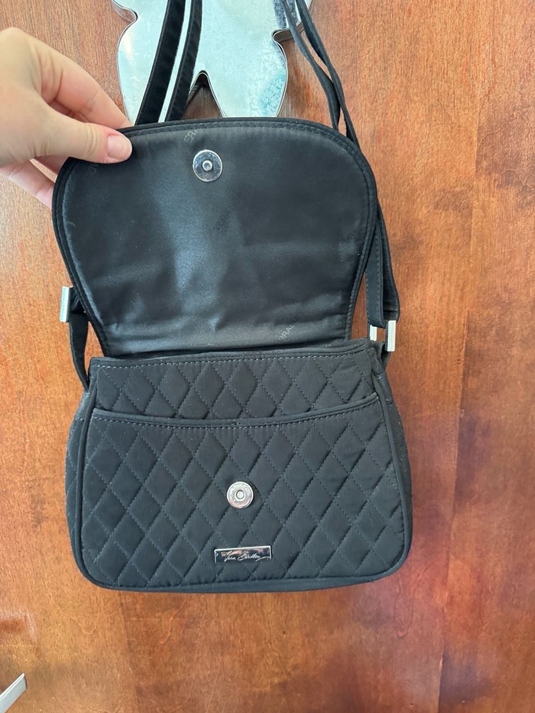 Vera Bradley Black Microfiber Quilted Flap Crossbody Bag