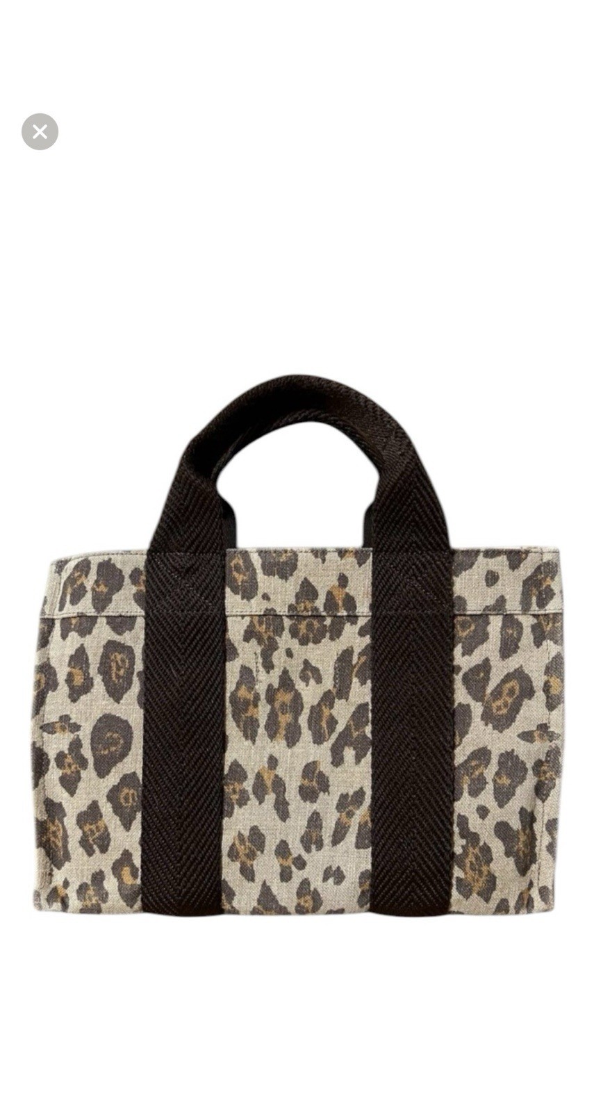 RUE DE VERNEUIL Canvas Linen Handbag Shoulder Tote Bag Leopard Print Medium