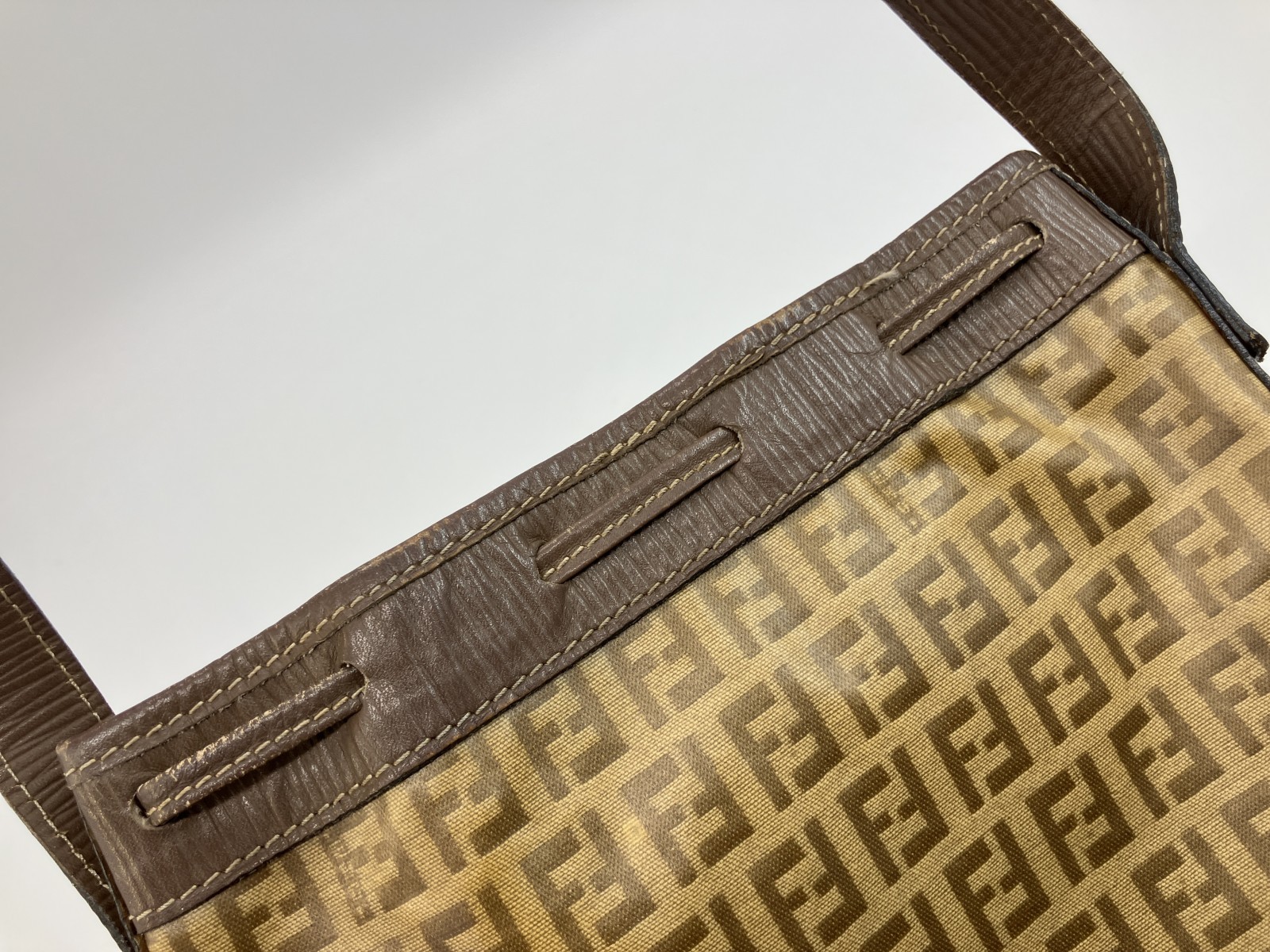 FENDI Zucca PVC Leather Drawstring Bucket Shoulder Bag Vintage Italy