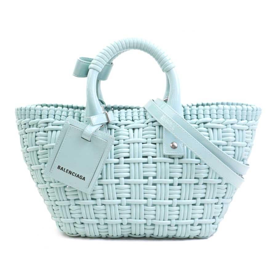 BALENCIAGA Bag: Bistro XS Basket Light Blue W21H19D14cm w/strap tag;