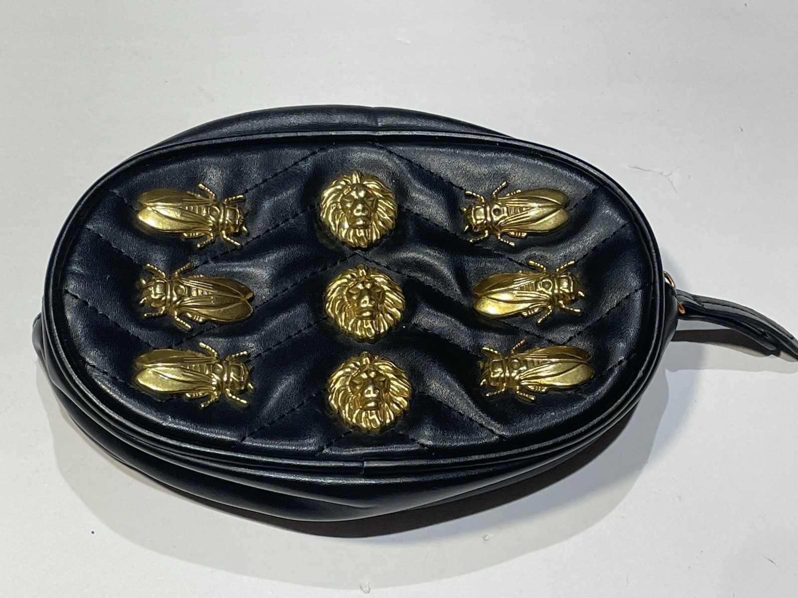 belt purse pouch funny pack embellished with metal lion heads & Flies