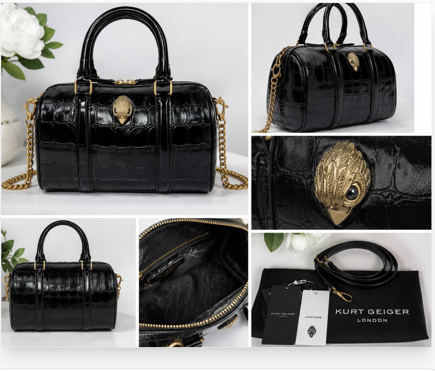 Kurt Geiger London Small Kensington Boston Croc-Print Convertible Bag NWT