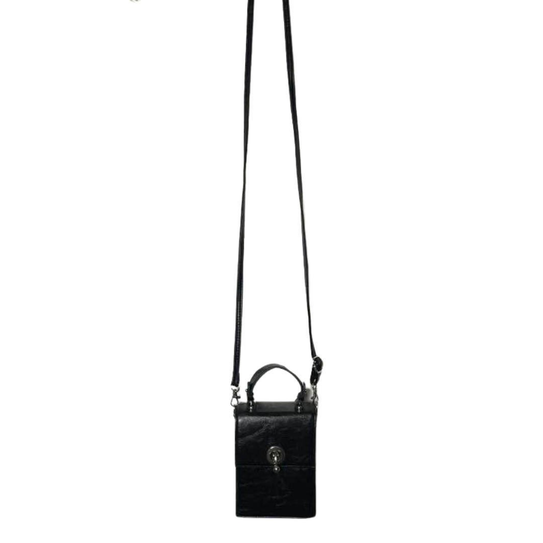 Womens Black Mini Crossbody Bag Small Expandable 2-Compartment Festival Purse