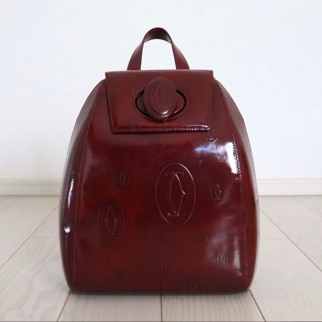 Cartier Backpack Patent Leather Bordeaux Turnlock Happy Birthday from Japan