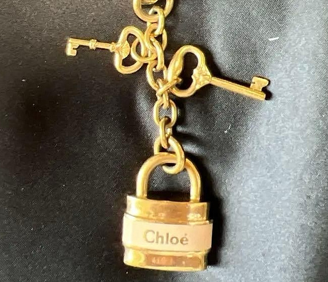 Chloe Paddington Padlock Bag Charm Gold Strap Key Lock w/Box Card