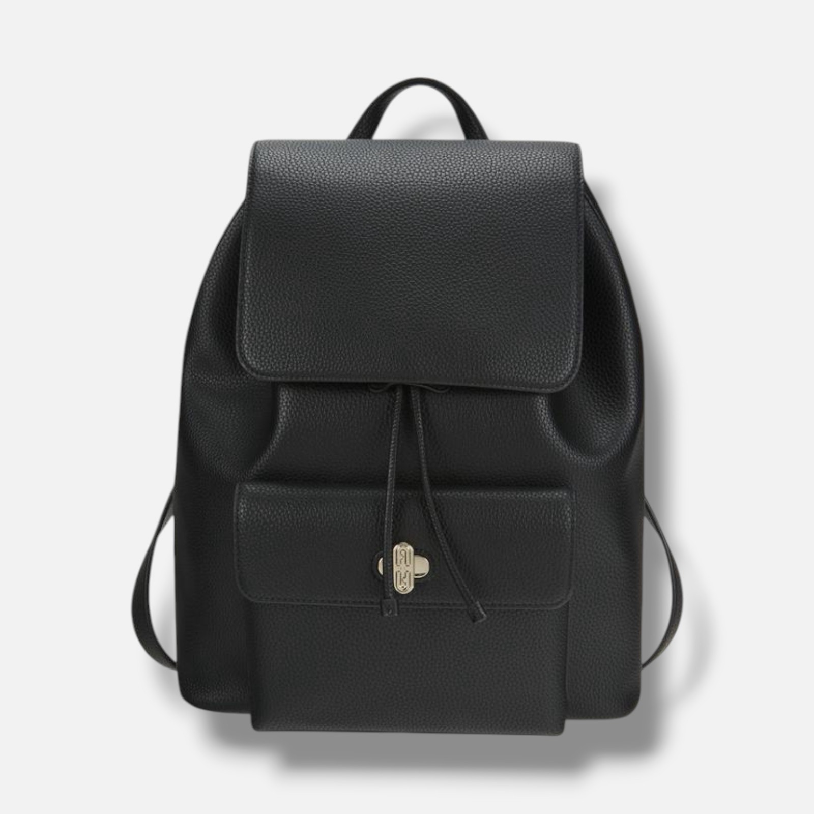 Furla Women’s Black Pebbled-Leather Drawstring Turn-Lock Pocket Backpack Bag
