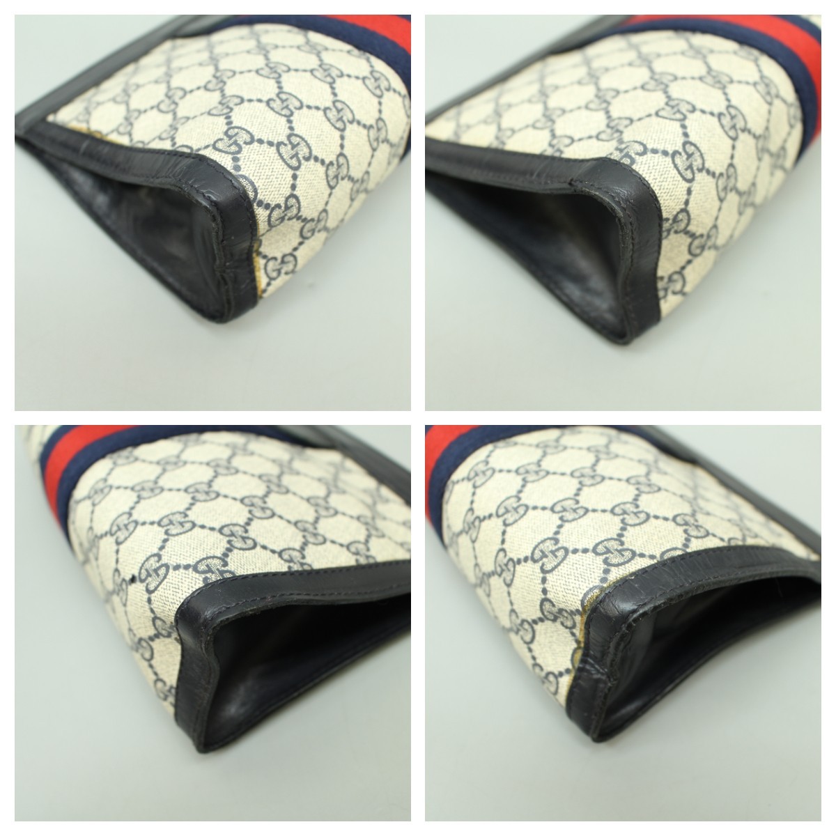 Gucci Vintage GG Pattern PVC Canvas Leather Clutch Bag Pouch Navy Gucci Parfums