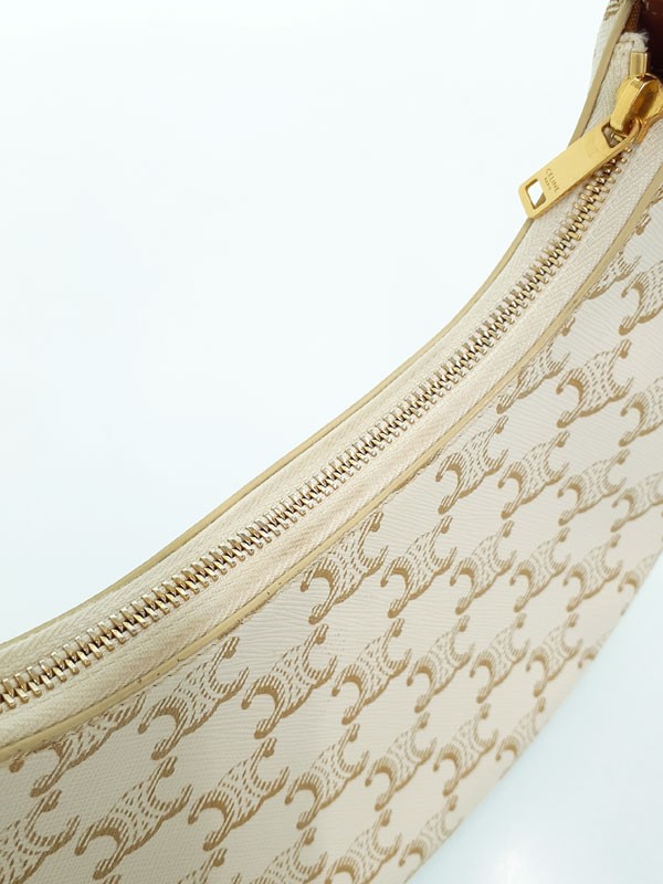 Celine Triomphe Canvas Ava 193952 Coated Canvas White / Brown Handbag #TB926