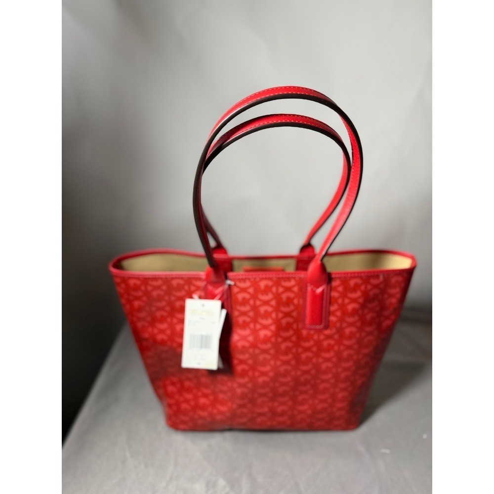 Michael Kors Jodie MD Tote Flame Red Monogram Leather Shoulder Bag NWT