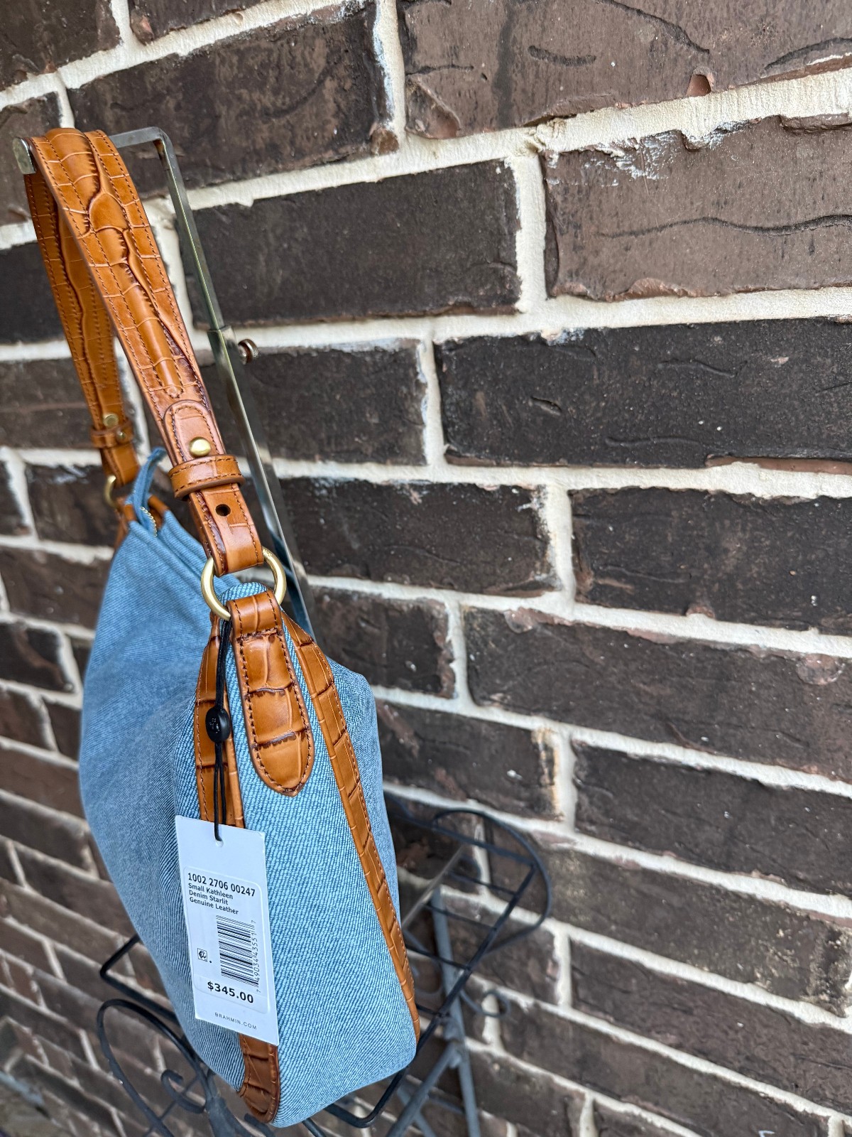 NWT$345 Brahmin Small Kathleen Denim Starlit Shoulder Bag blue brown nubuck lthr