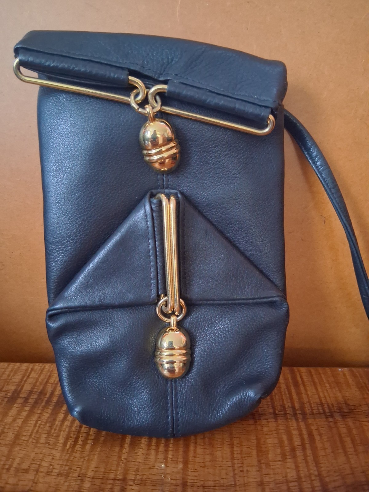 Blue Solid Crossbody Bag Snap Closure Gold Tone Hardware Shoulder Strap