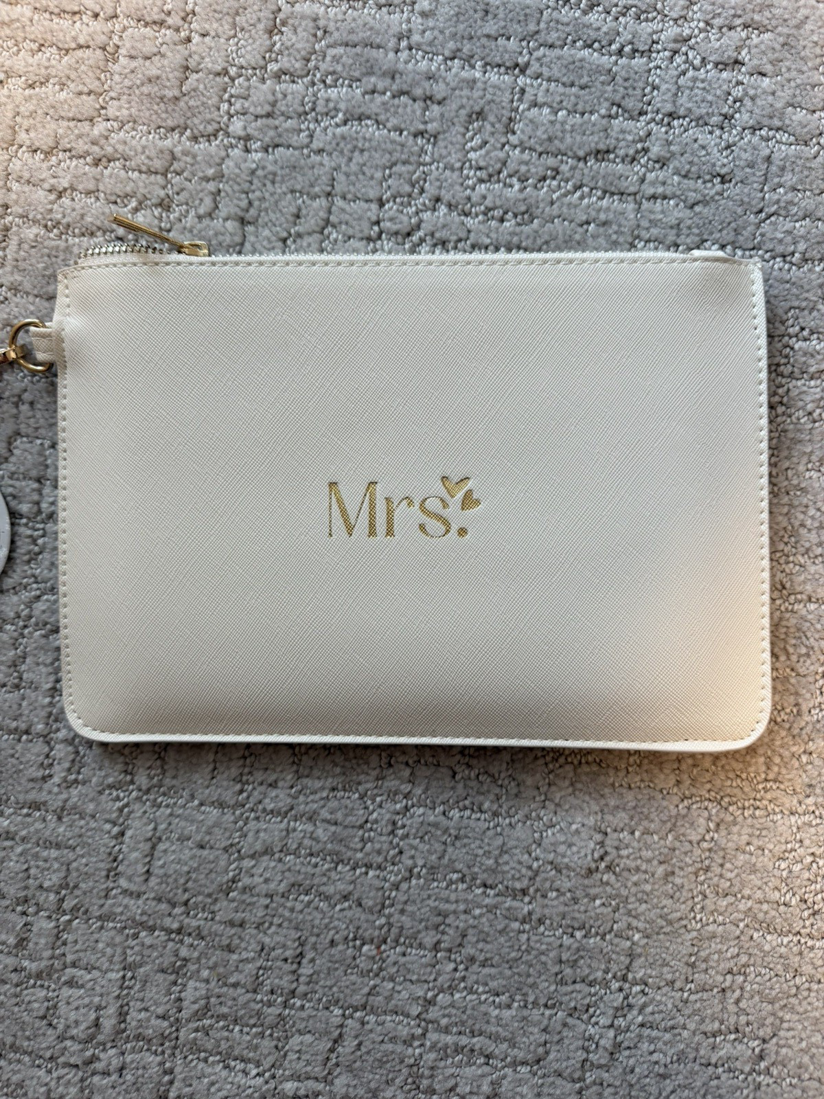 Miss to Mrs Textured Faux Leather Wedding Purse – Beige, 9.5in x 6.5in