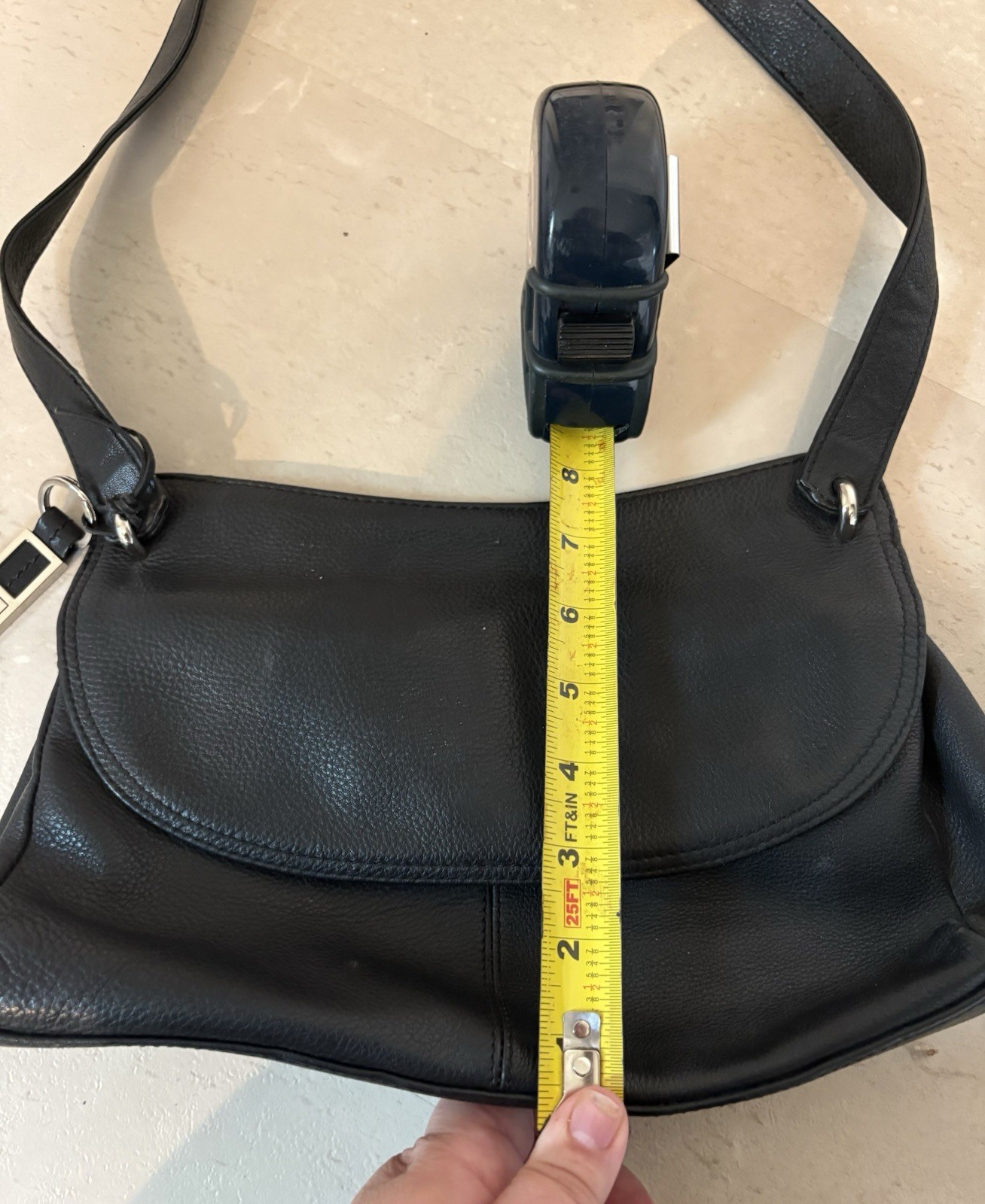 Rolf’s Genuine Leather Black Shoulder Bag With Silver Hardware