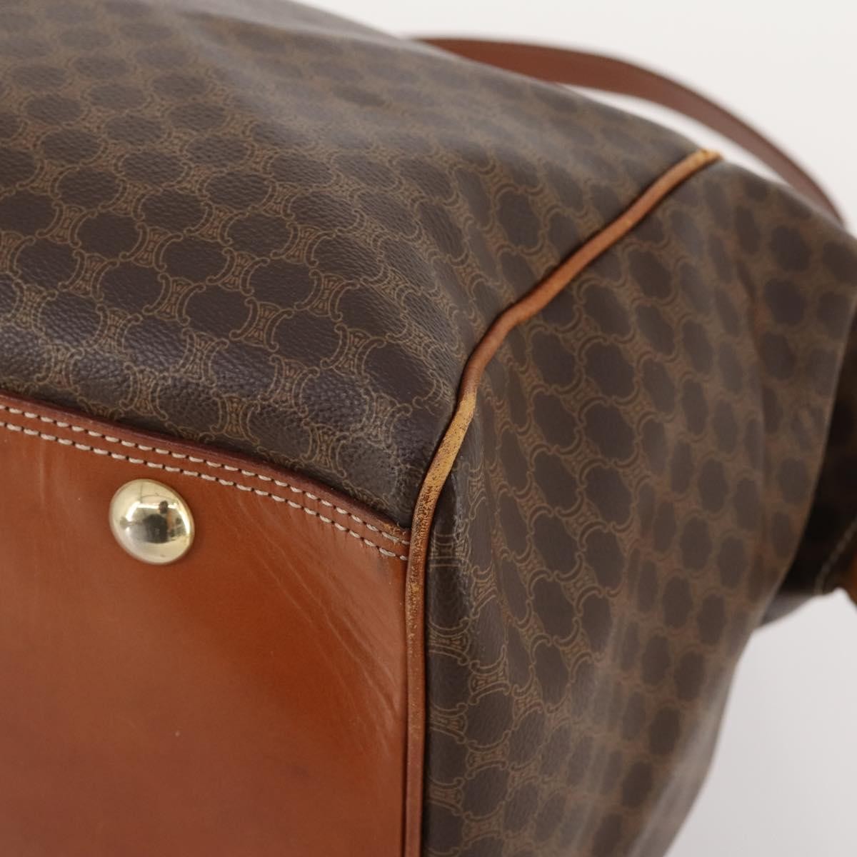 CELINE Macadam Canvas Boston Bag PVC Leather 2way Brown Gold Auth ep14007
