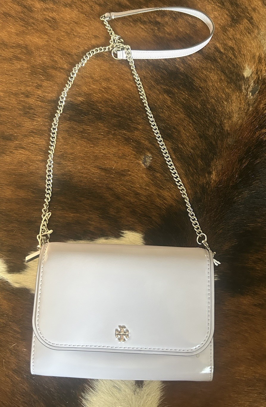 Tory Burch Emerson Patent Chain Violet Sky Small Crossbody NWT (450)