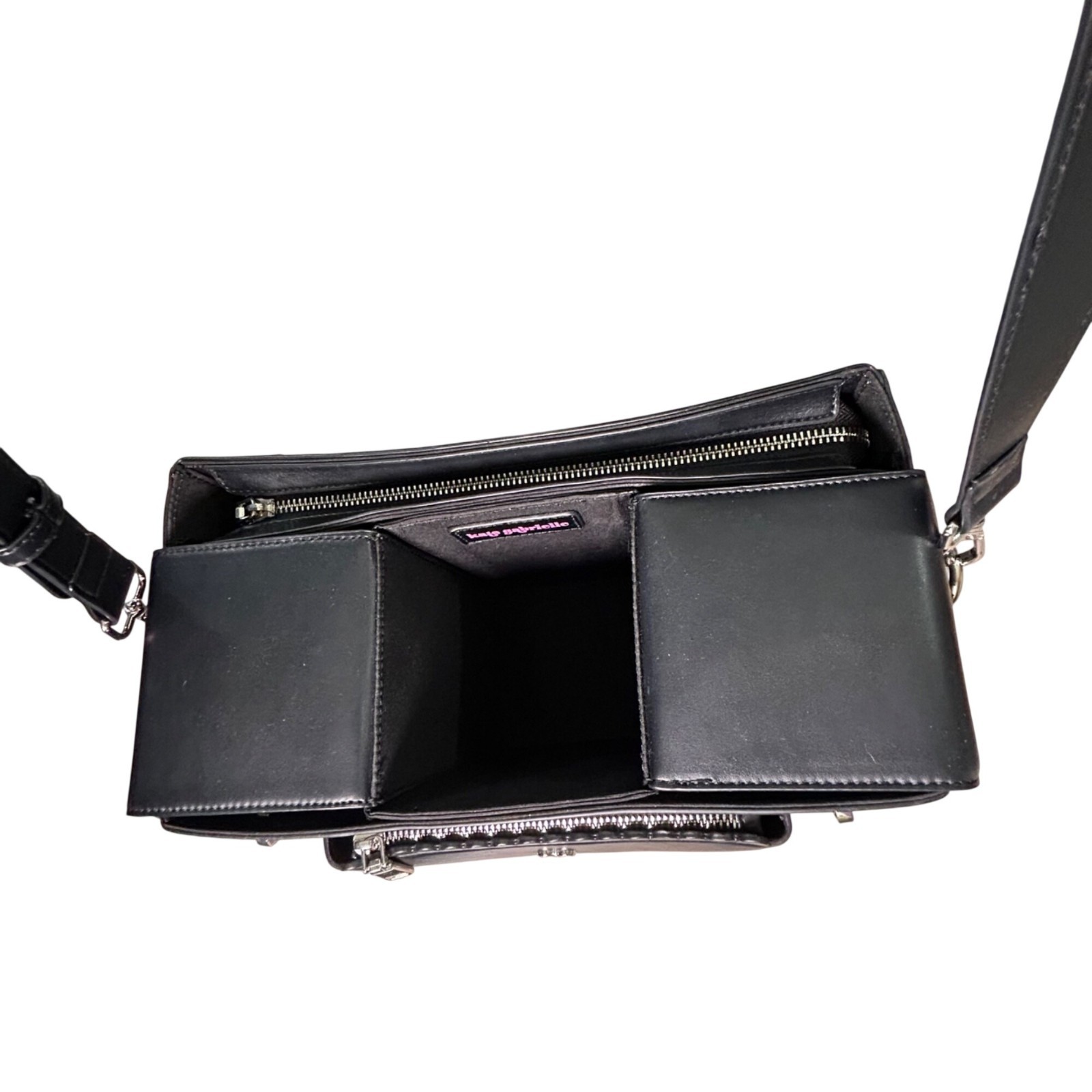 Kate Gabrielle Black Double Cup Holder Vegan Leather Crossbody Satchel Bag