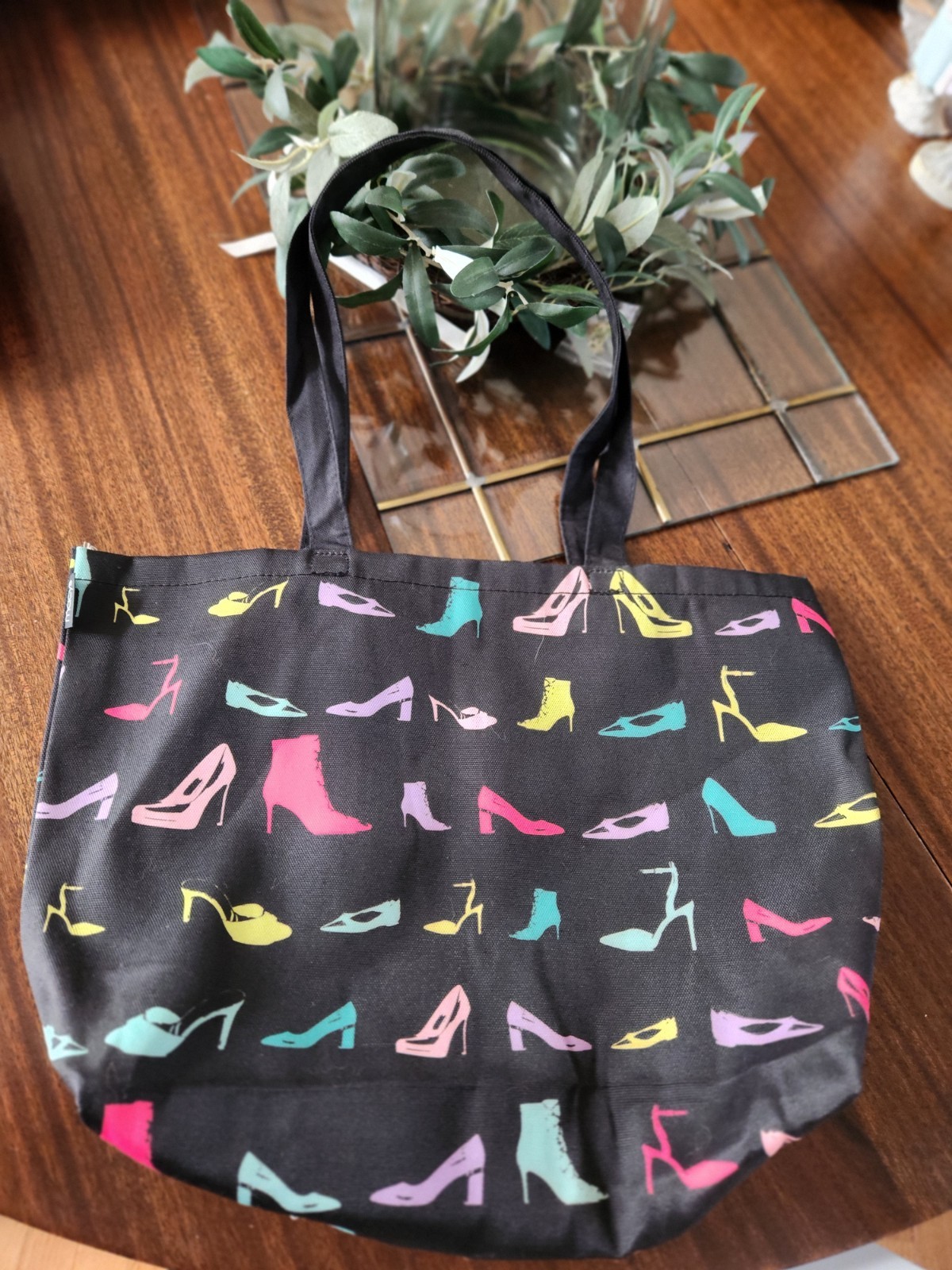 Macy’s Women’s Black Polyester Colorful Designer Tote Bag Shoe Pattern
