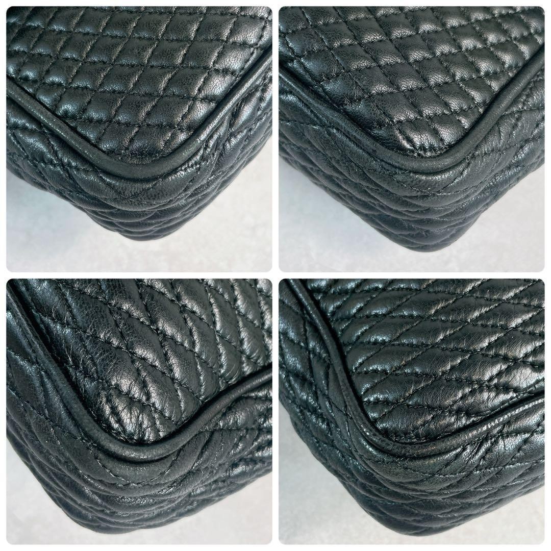 BALLY Leather Chain Shoulder Bag Crossbody Quilted Black Used Y2K Made in Italy