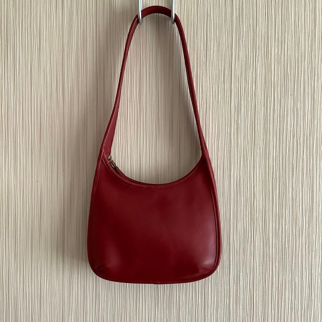 Vintage COACH Ergo Shoulder Bag 9020 Red Leather Purse Old Rare Authentic Japan