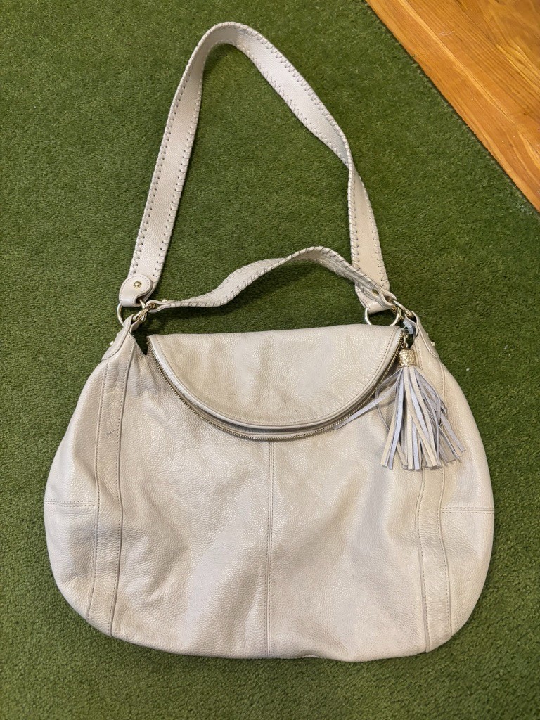 ONNA EHRLICH Lg Beige Leather Shoulder Hobo Tote Satchel Purse Rachel Bag