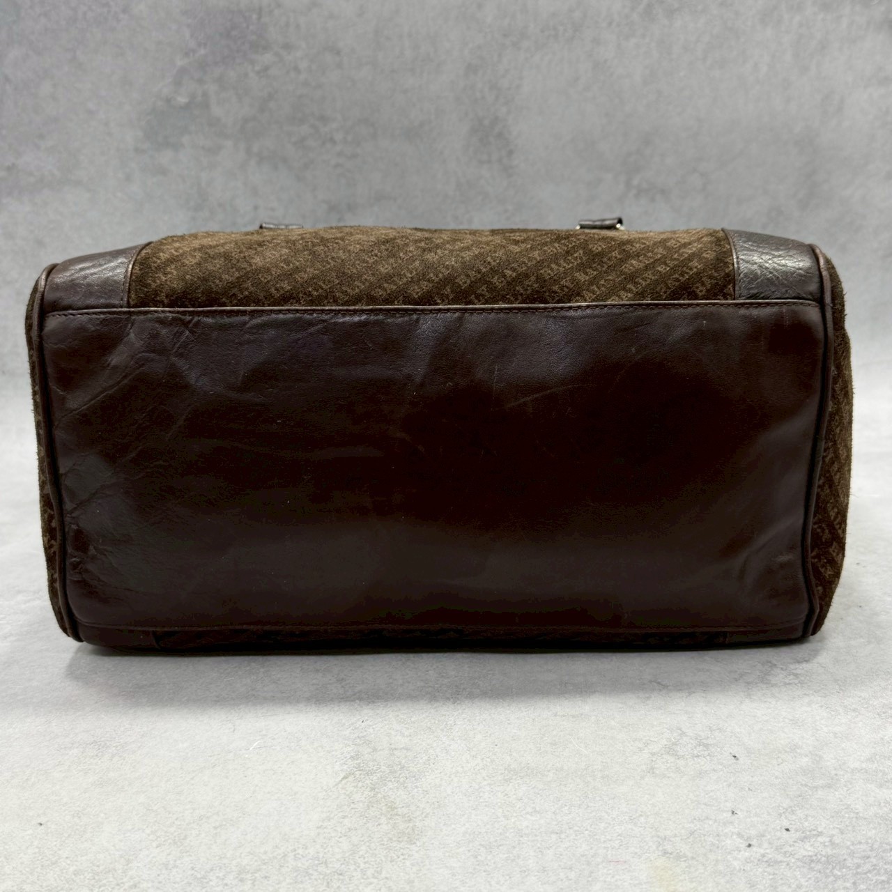 Bally Brown Suede Mini Boston Bag Allover Logo Top Handle Y2K Italy Women Bag