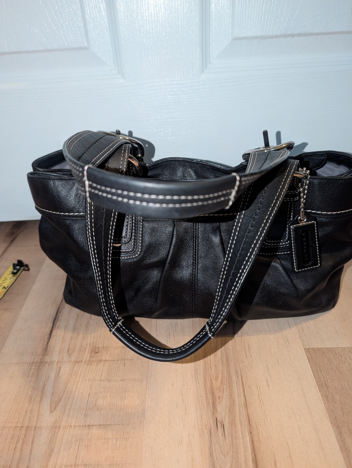 VTG Coach Hampton Soho Purse Pleated Leather Shoulder Tote Bag Black F13732 Y2K