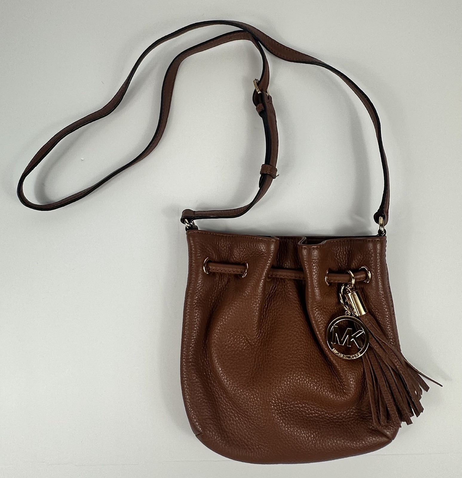 Michael Kors Rust Brown Pebbled Leather Ring Tote Crossbody Bag Purse
