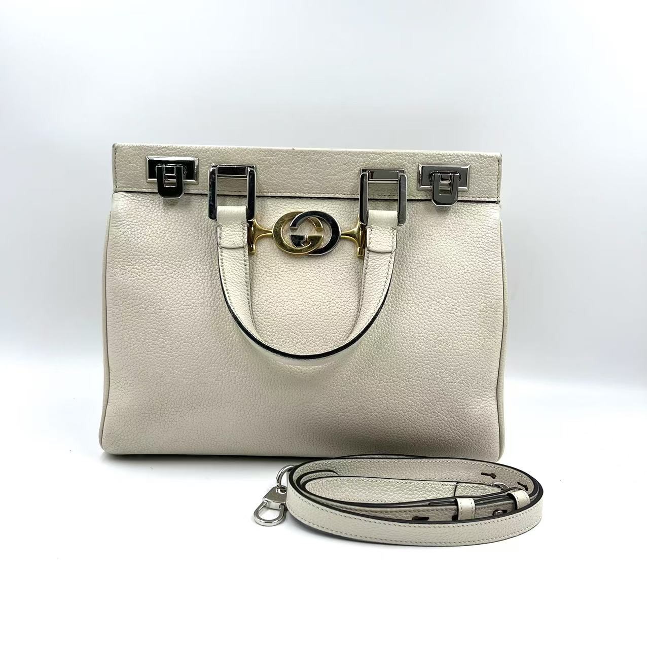 Gucci Zumi White Calfskin Leather Handbag Shoulder Bag Repainted