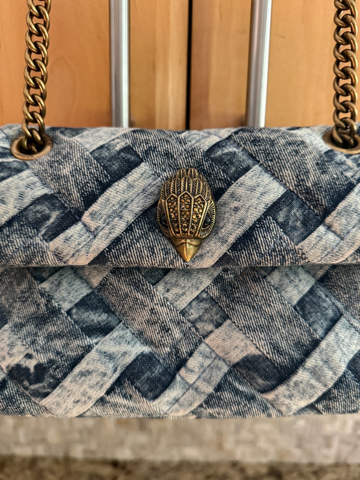 Kurt Geiger MINI Kensington Denim Crossbody Bag Antique Gold