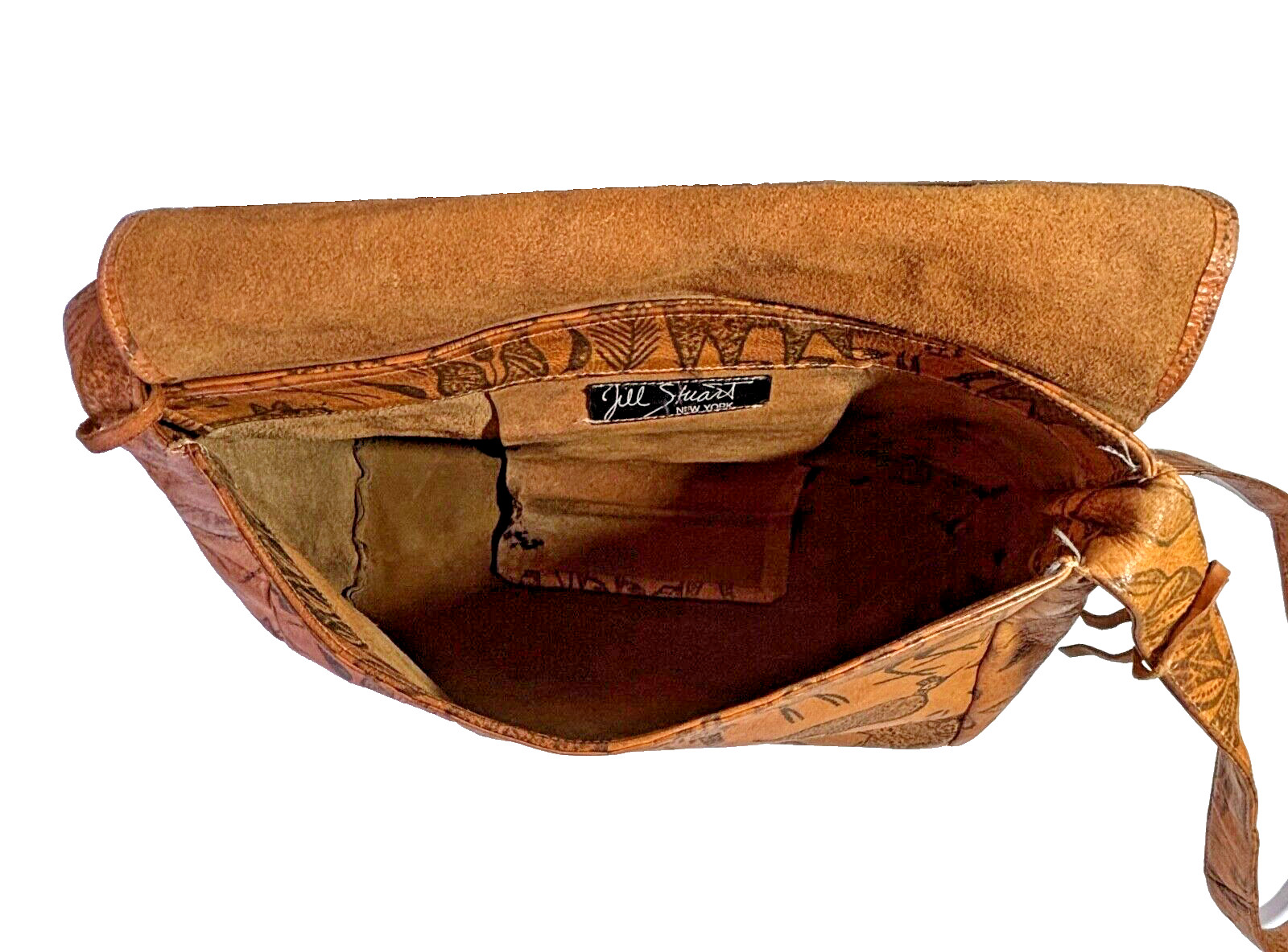 Jill Stuart Leather Shoulder Bag Purse West African Motif Boho Style 13″x9″ READ