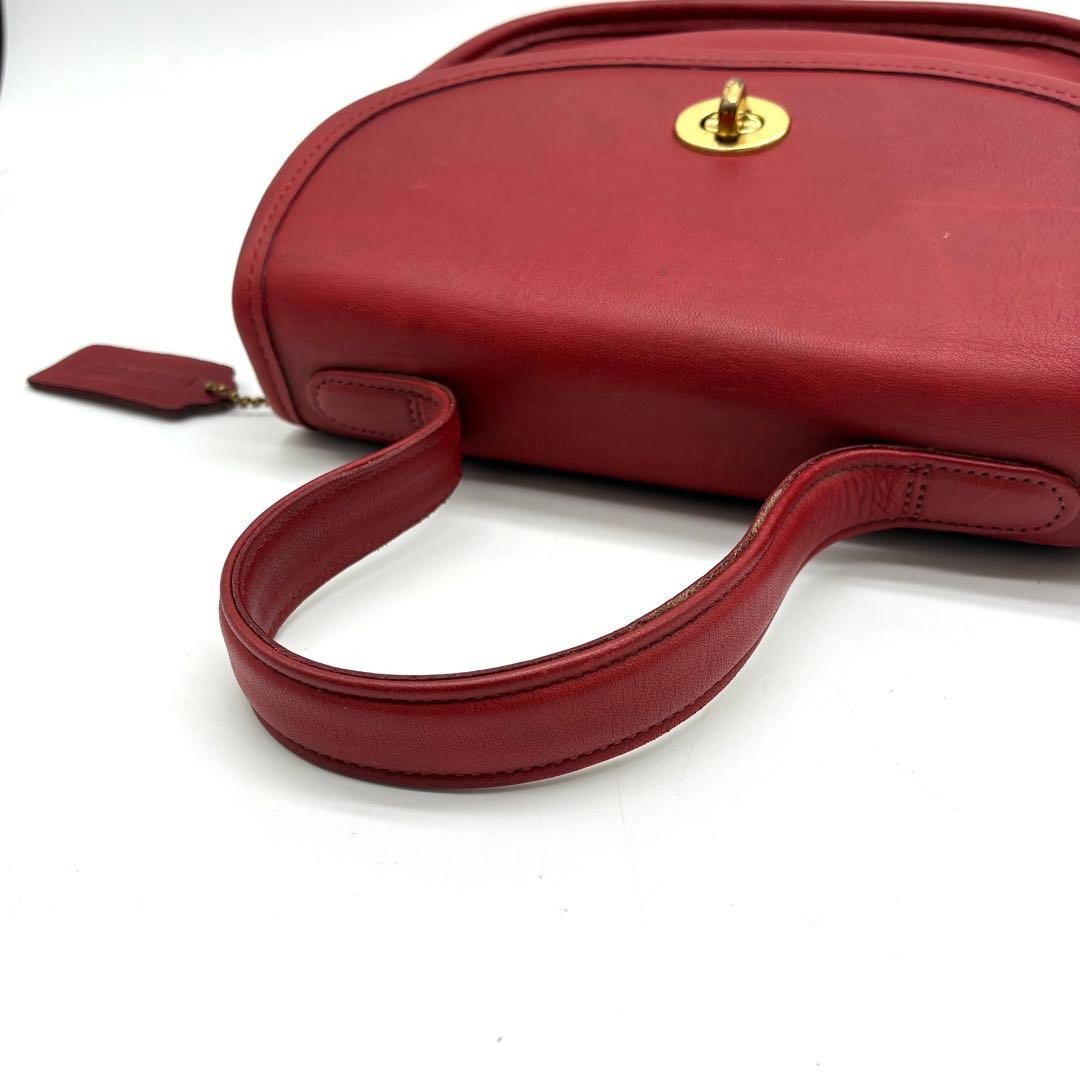 COACH Vintage Tan Bella Court Top Handle Bag Red Leather Pre-Owned 2 Way