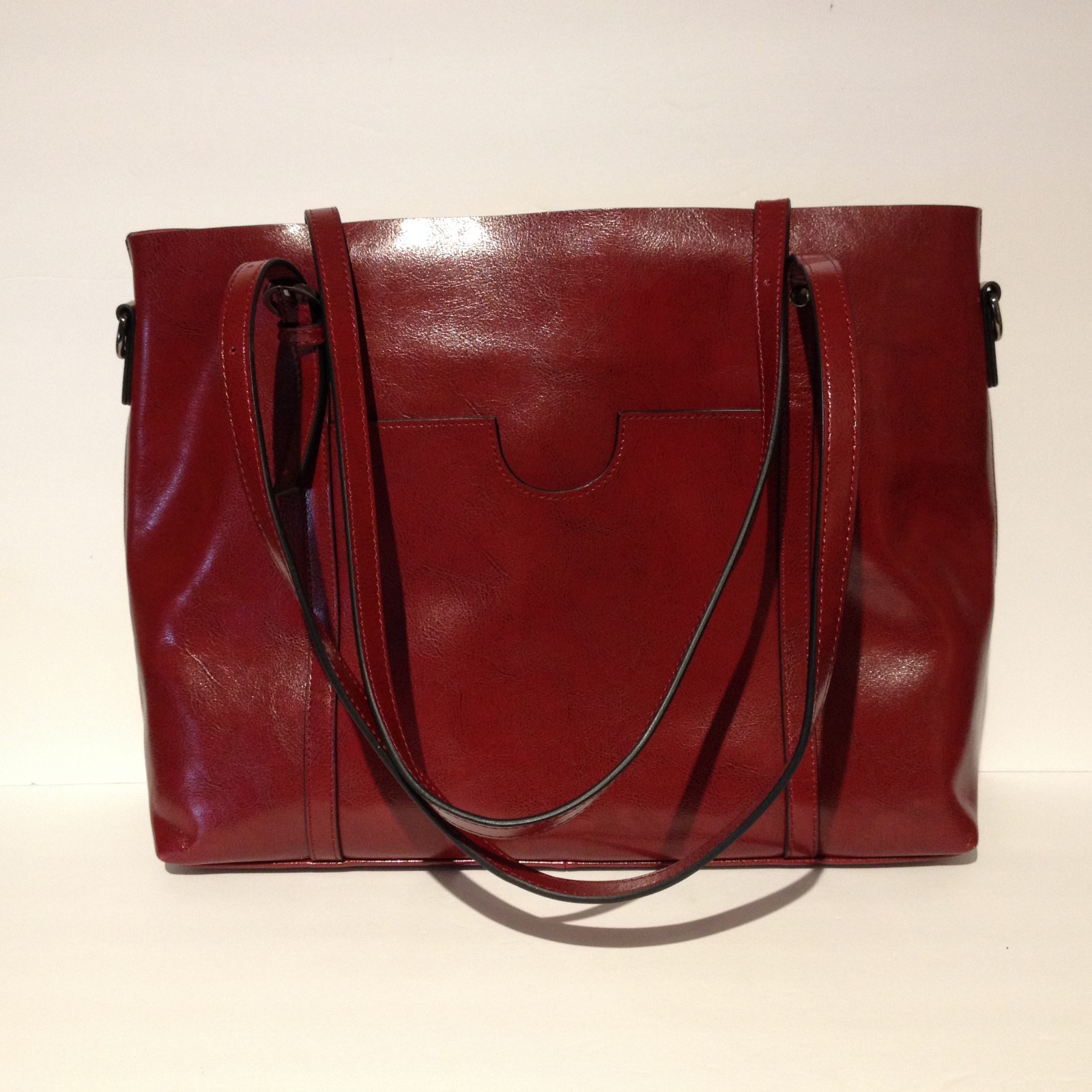 S Zone Dark Red Leather Shoulder Bag Purse Laptop Tote Classic Preppy