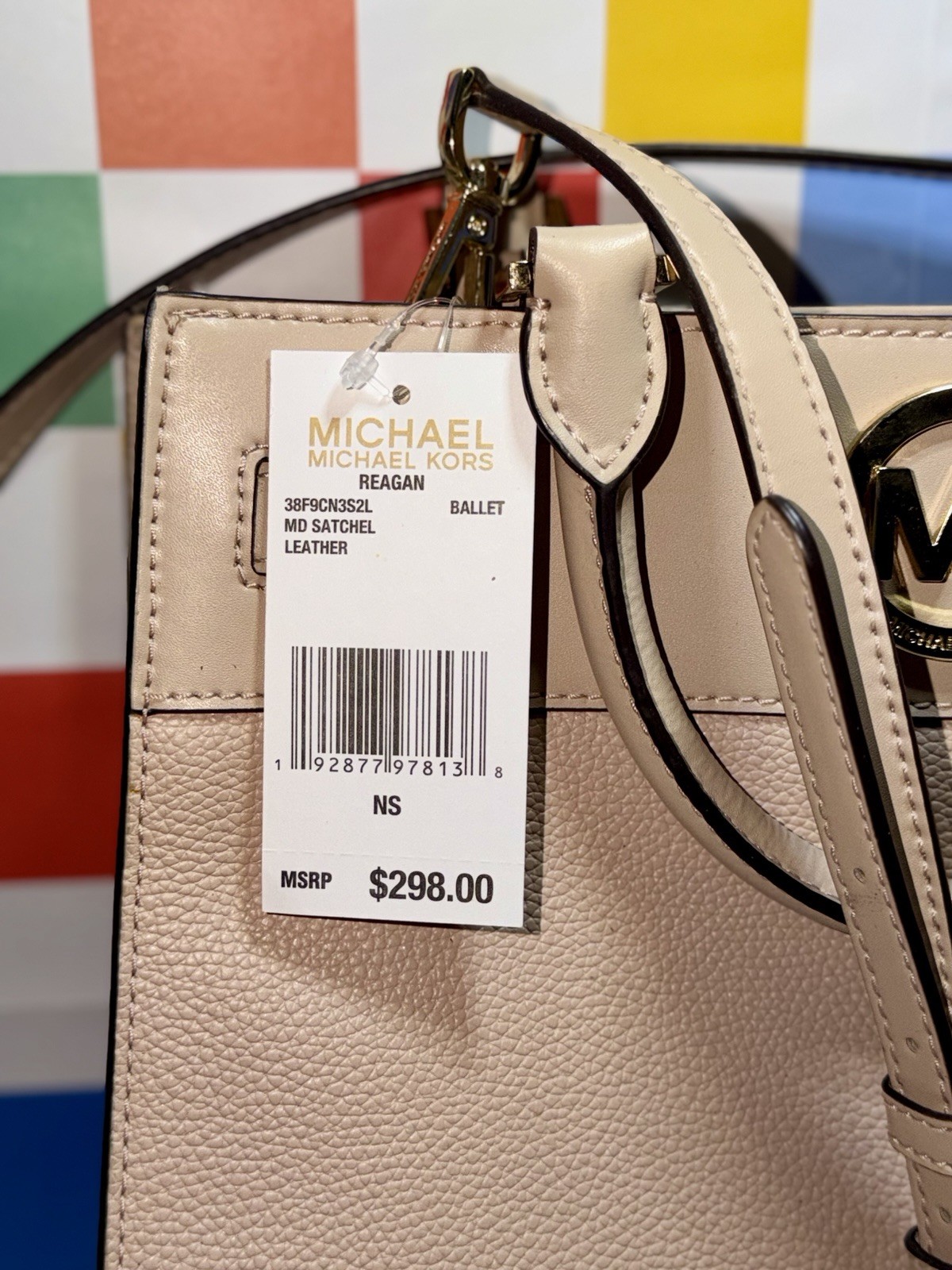 Michael Kors Medium Beige Satchel Top Handle, Magnetic Closure, Detachable Strap