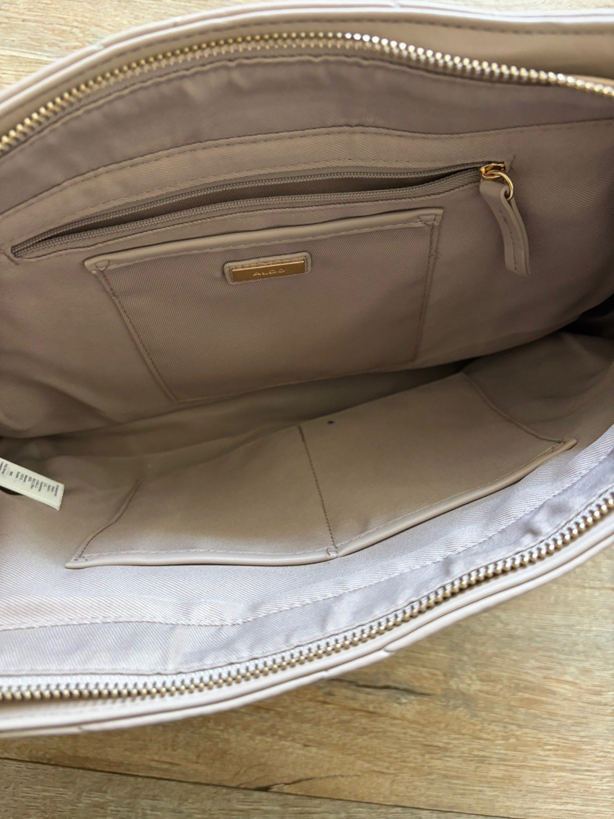 ALDO Beige Quilted Shoulder Bag, Chain Strap, Turn Lock, Inner Pockets, Pouch