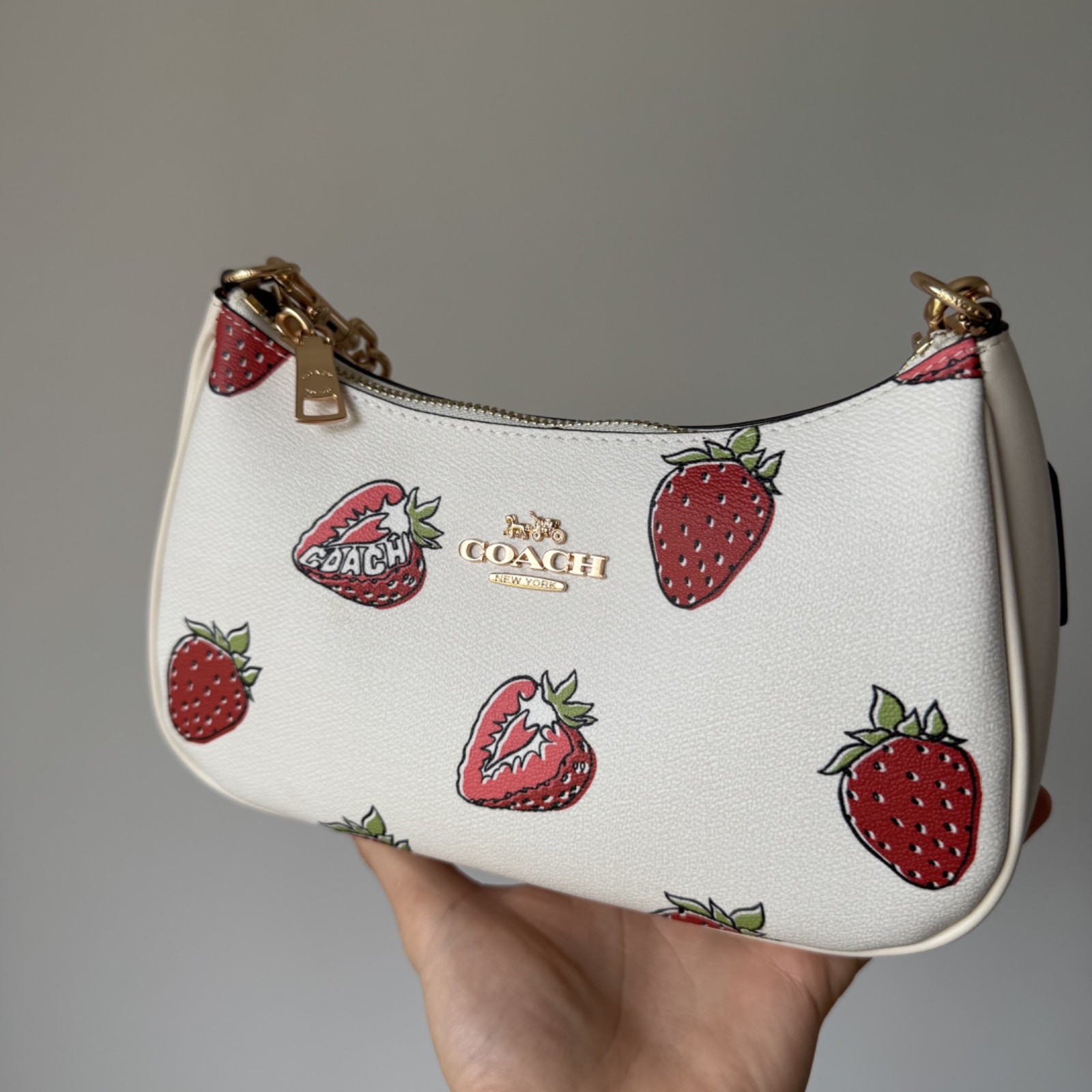 Coach Teri Shoulder Bag With Strawberry Print Chalk Multi Canvas CAL62