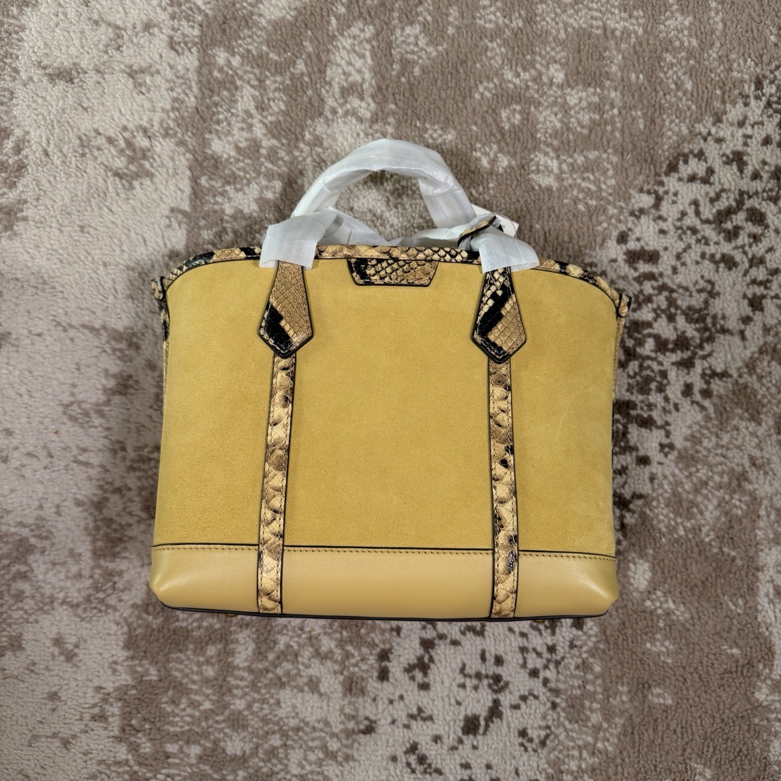 Tory Burch Perry Cornbread Suede Exotic Snake Small Triple Compartment Tote NEW