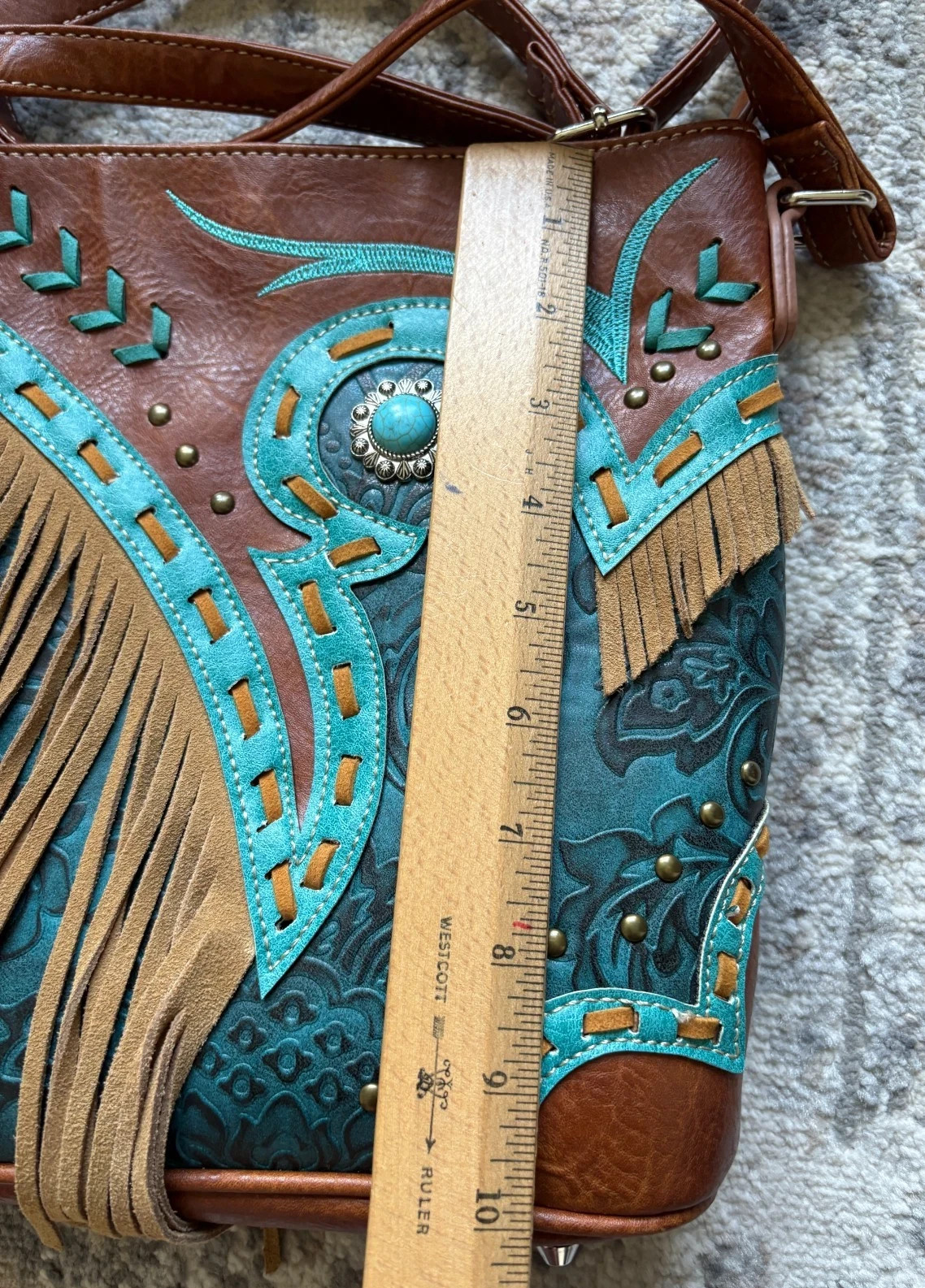 WESTERN – COWGIRL Fringe Cross Body PURSE Brown Turquoise CONCEAL CARRY Bag