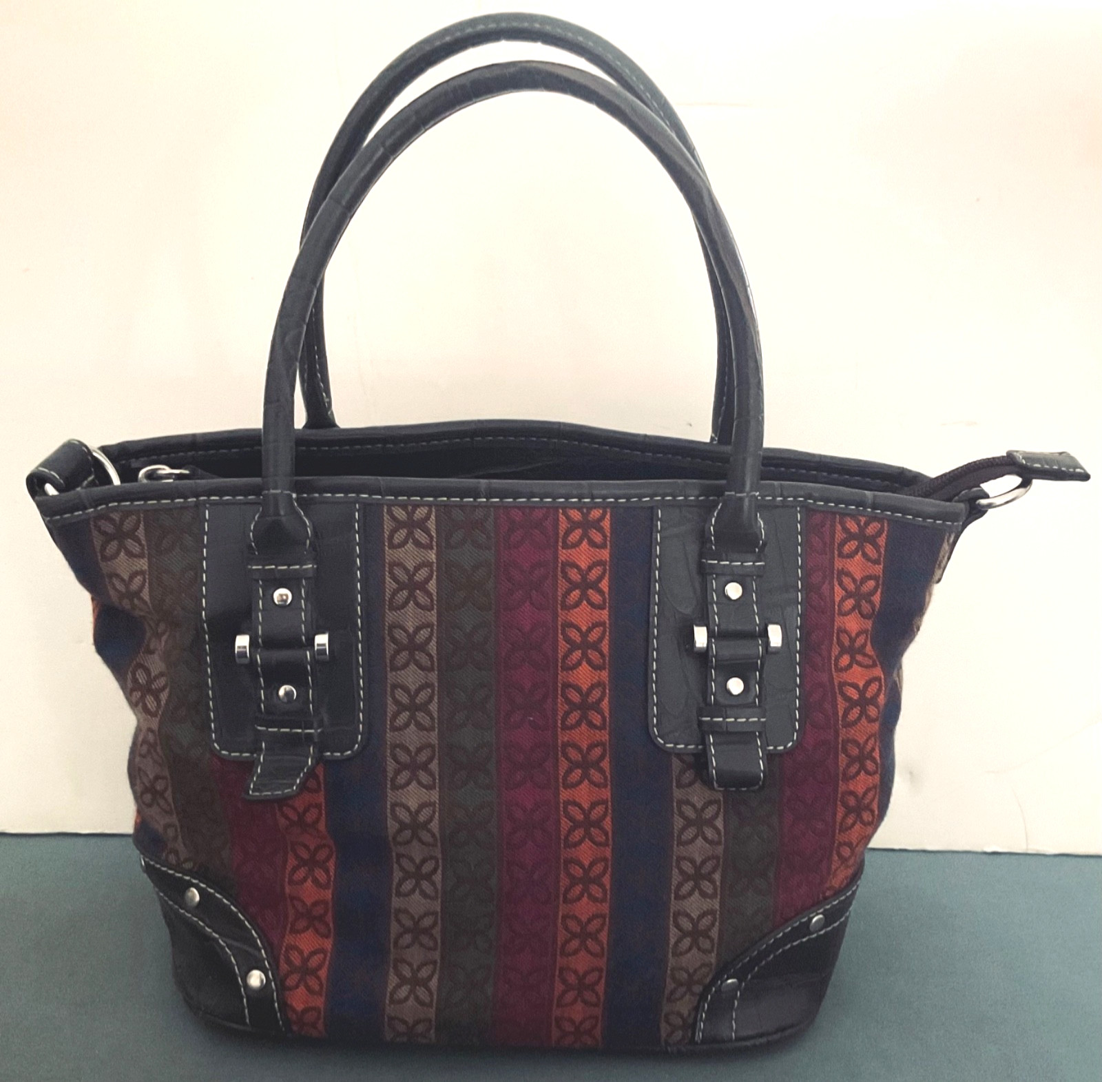 Relic Canvas Handbag Purse Double Handles Multicolor Stripes 12” x 7.5” x 5”