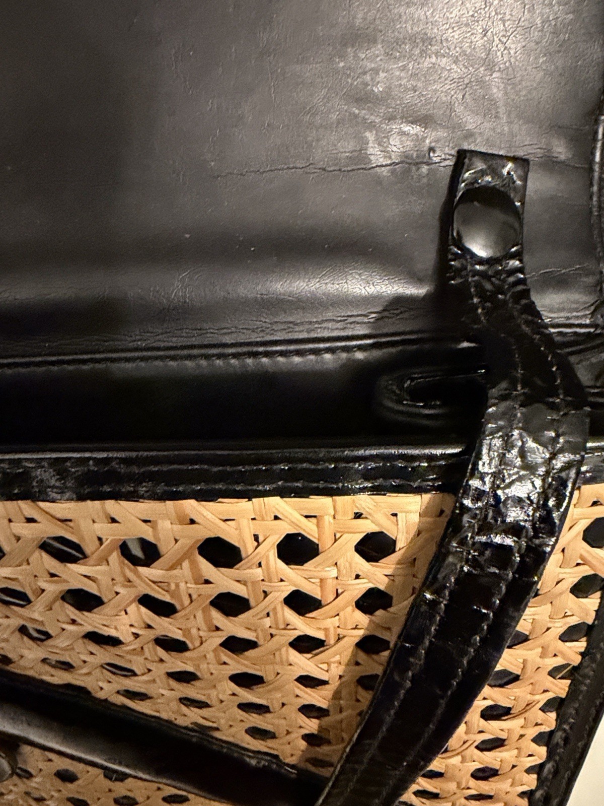 Koret Woven Tan & Black Shoulder Bag, Black Strap, Zip Closure, Rectangle