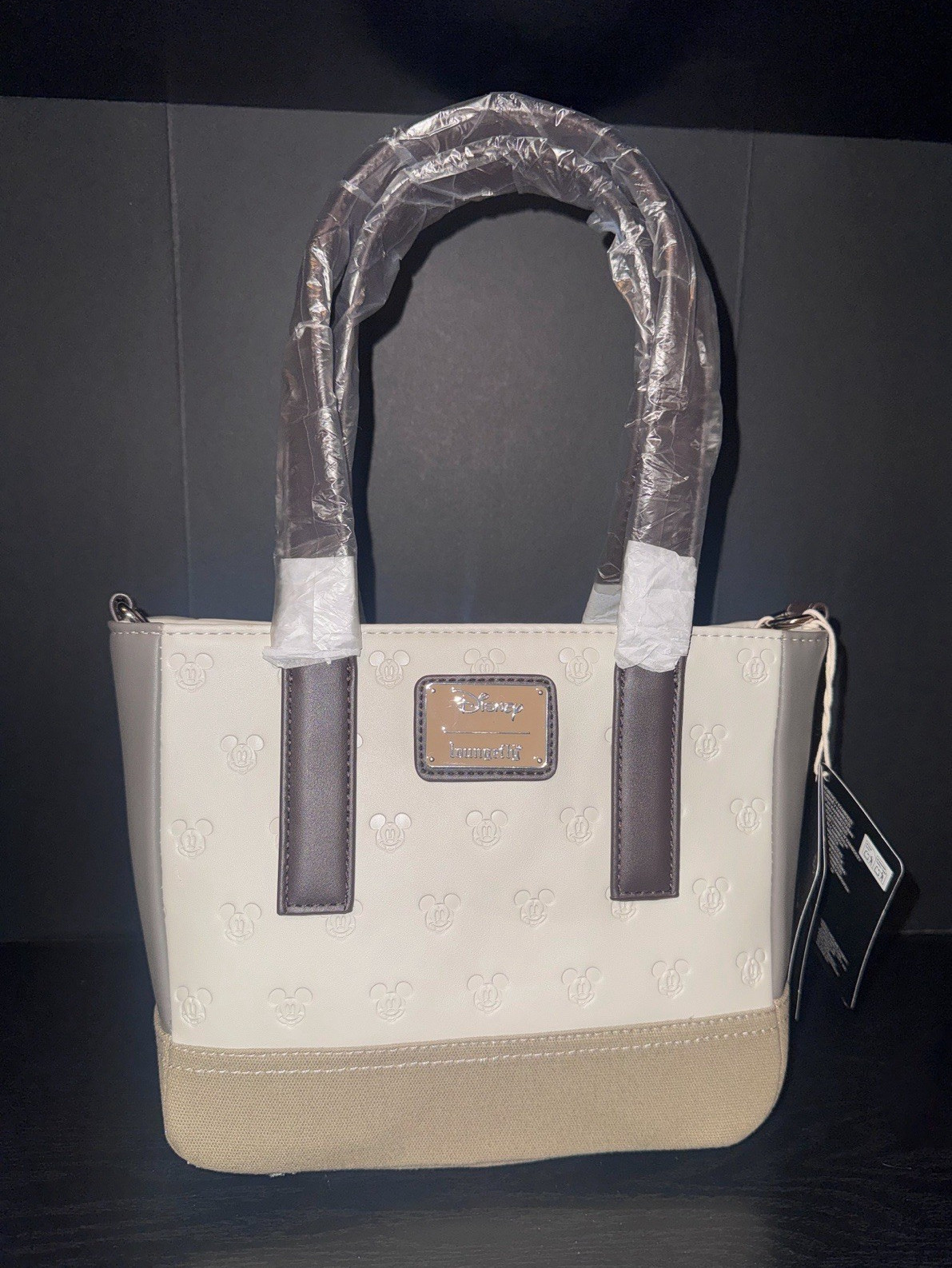 Loungefly Disney Mickey Mouse Embossed Satchel Tote, Small Beige Zip Strap