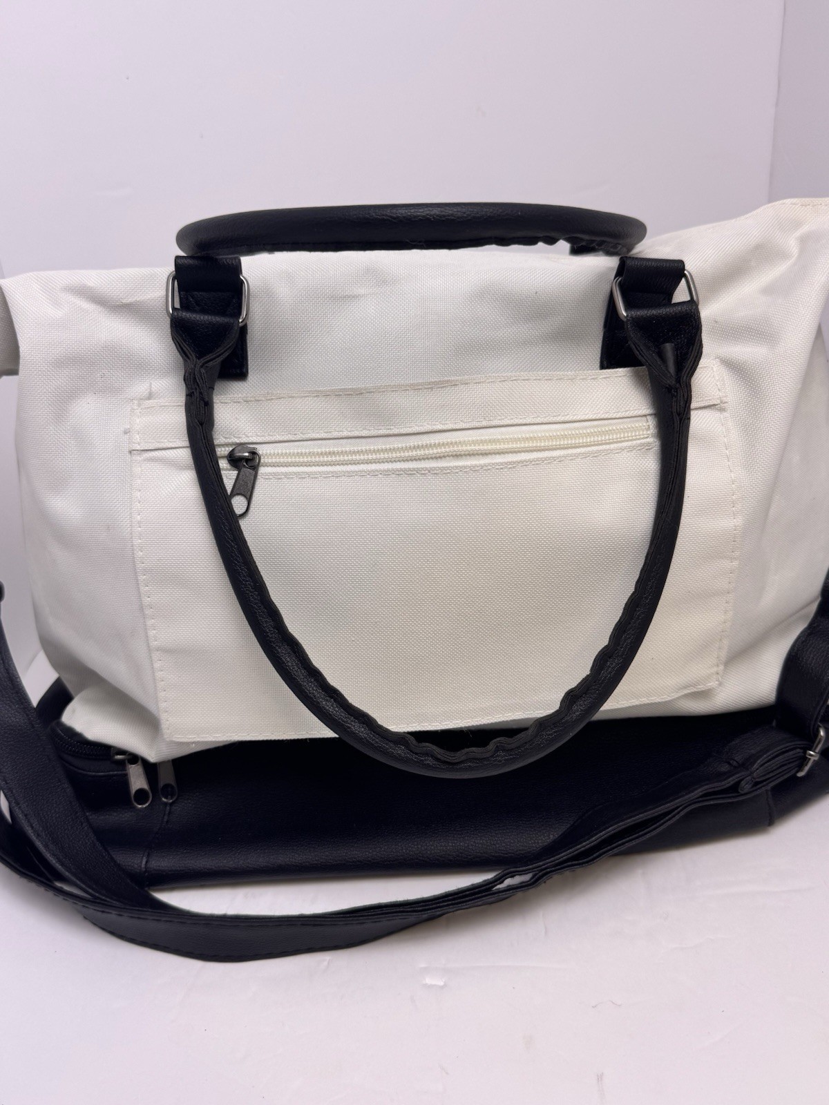 DSW Exclusive Mini Weekender Duffle Bag White Canvas Black Trim