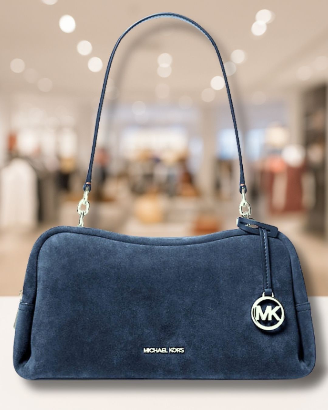 Michael Kors Cecily Women Medium Suede Shoulder Purse Handbag Navy