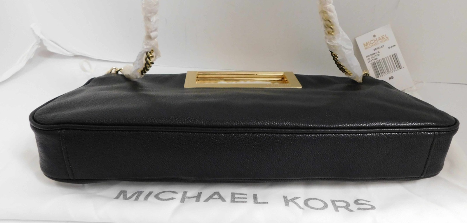 Michael Kors Black Leather Berkley Clutch Square Handle Shoulder Bag NWT