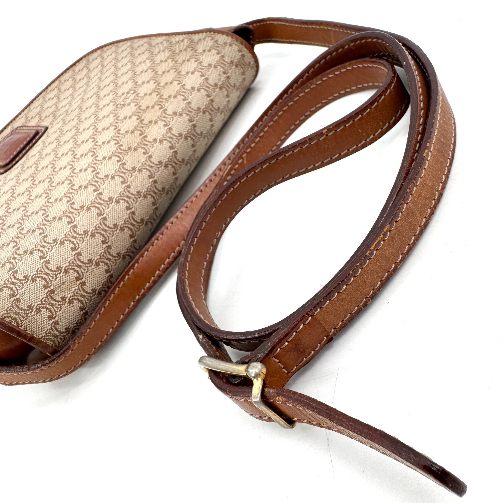 CELINE Shoulder Crossbody Bag Macadam PVC Leather Beige Brown Authentic _0213