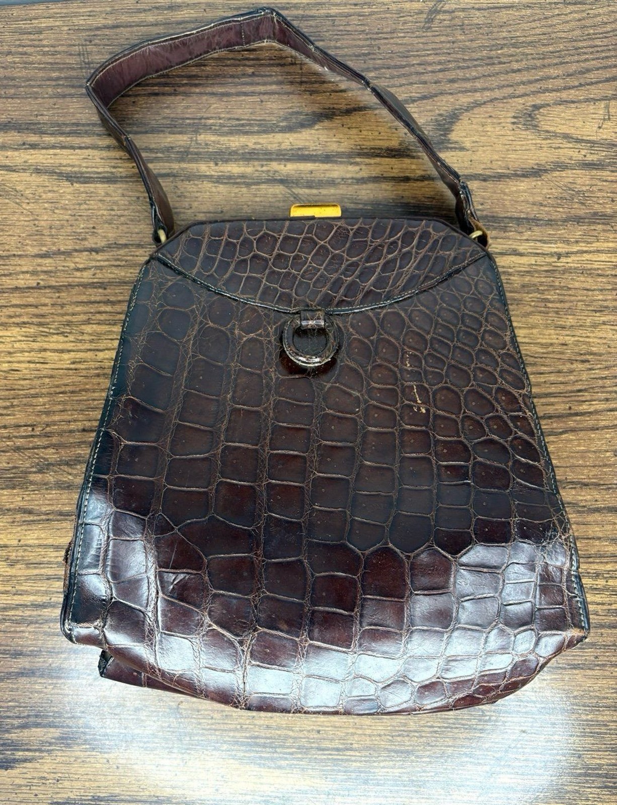 Vintage Sydney of California Brown Crocodile Alligator Top Handle MCM Handbag